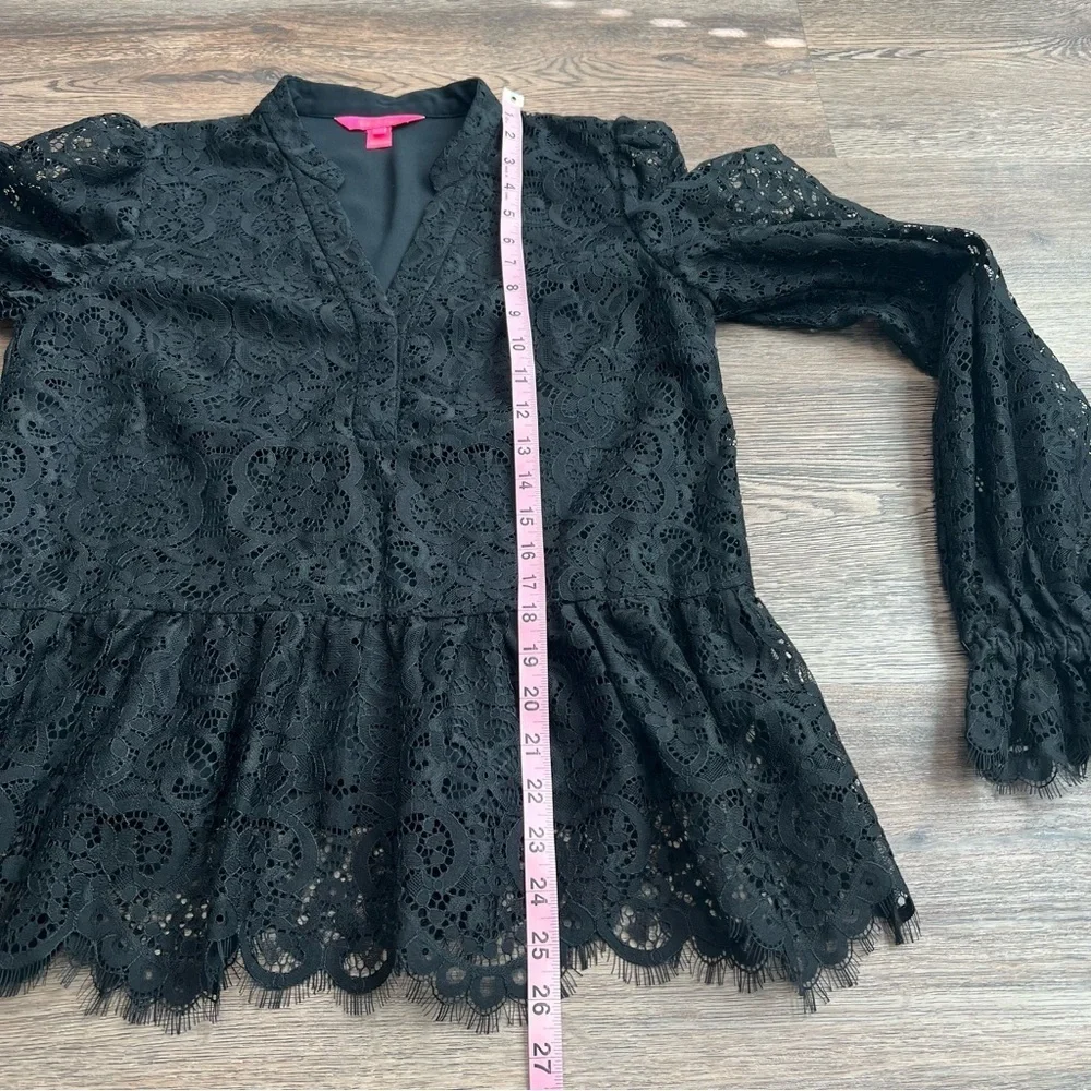 Lilly Pulitzer Jacelynne Black Lace Peplum Top Size Small Long Sleeve Blouse - Picture 11 of 11